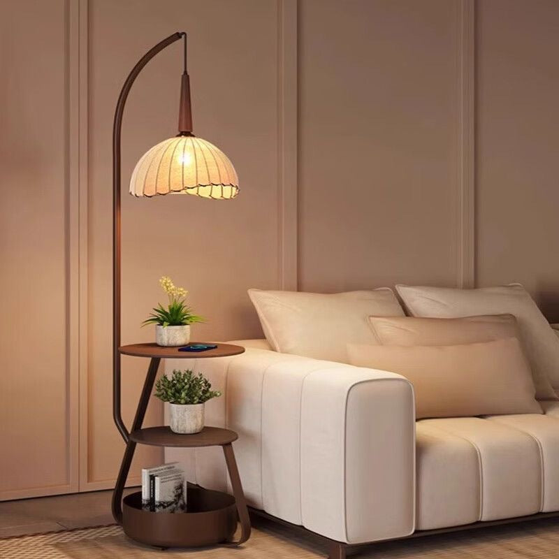 Stylish standing floor lamp with soft diffused lighting. Tall space-saving design offers warm ambient glow for living room, bedroom and interior accent decor.