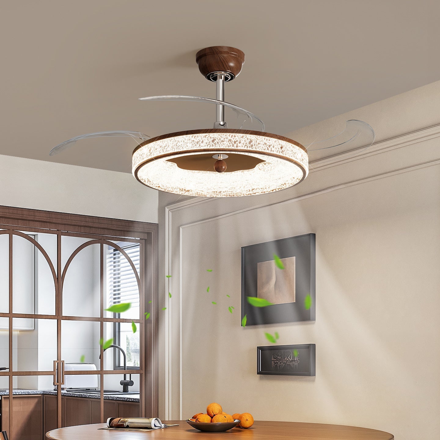 Modern Retractable Ceiling Fan Light | Silent Motor, Dimmable LED, All-Season Use